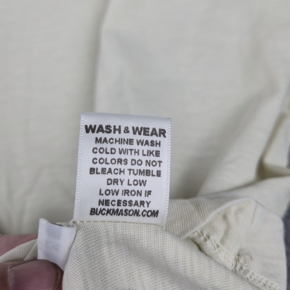 Buck Mason T-Shirt Men's M Pale Sand Curved Hem Short Sleeve Minimal Modern Flaw - Picture 5 of 10